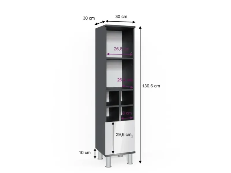 Vicco Midischrank Fynn Hochglanz/Anthrazit 30 x 131 cm Kleine Tür