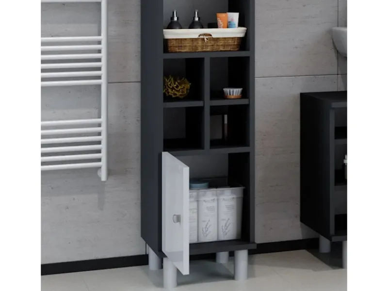 Vicco Midischrank Fynn Hochglanz/Anthrazit 30 x 131 cm Kleine Tür