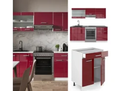 Vicco R-Line Küchenzeile Bordeaux Hochglanz/Weiß 200 cm ohne Arbeitsplatte ohne E-Geräte