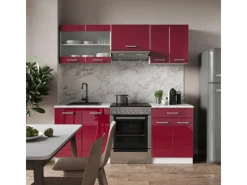 Vicco R-Line Küchenzeile Bordeaux Hochglanz/Weiß 200 cm ohne Arbeitsplatte ohne E-Geräte