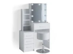 Vicco Schminktisch Conrada 36 cm mit LED Beleuchtung und Hocker