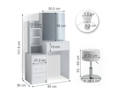 Vicco Schminktisch Conrada 36 cm mit LED Beleuchtung und Hocker