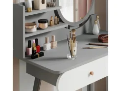 Vicco Schminktisch Edda 80 cm mit LED Beleuchtung und Hocker Grau