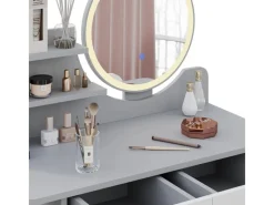 Vicco Schminktisch Edda 80 cm mit LED Beleuchtung und Hocker Grau