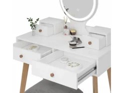 Vicco Schminktisch Finya Weiß 80 cm mit LED Spiegel und Hocker