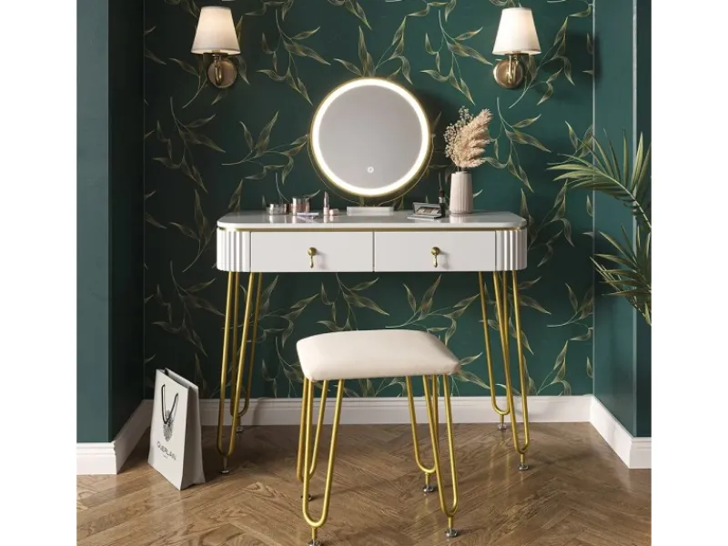 Vicco Schminktisch Grace Hochglanz 100 cm mit LED Beleuchtung und Hocker