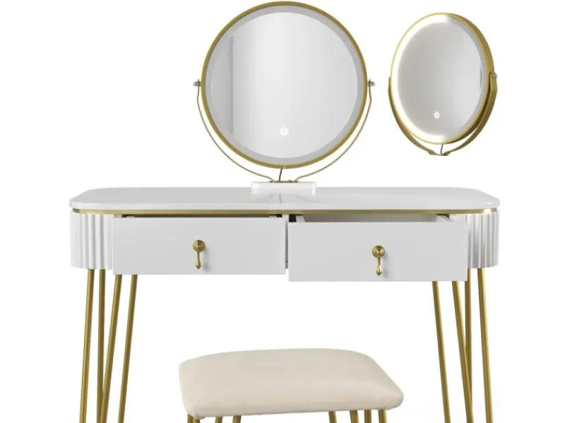 Vicco Schminktisch Grace Hochglanz 100 cm mit LED Beleuchtung und Hocker