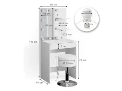 Vicco Schminktisch Isabelle Weiß 60 cm mit LED Beleuchtung und Hocker