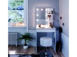 Vicco Schminktisch Isabelle Weiß 60 cm mit LED Beleuchtung und Hocker