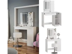Vicco Schminktisch Julia Weiß 90 cm mit LED-Spiegel und Hocker