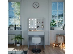 Vicco Schminktisch Laura Weiß 70 cm mit LED Beleuchtung und Hocker