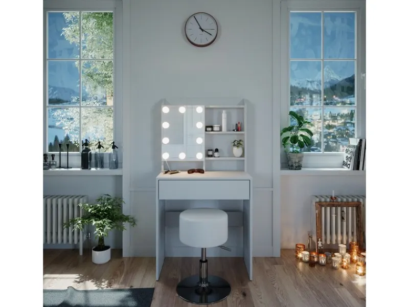 Vicco Schminktisch Laura Weiß 70 cm mit LED Beleuchtung und Hocker