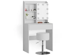 Vicco Schminktisch Laura Weiß 70 cm mit LED Beleuchtung und Hocker