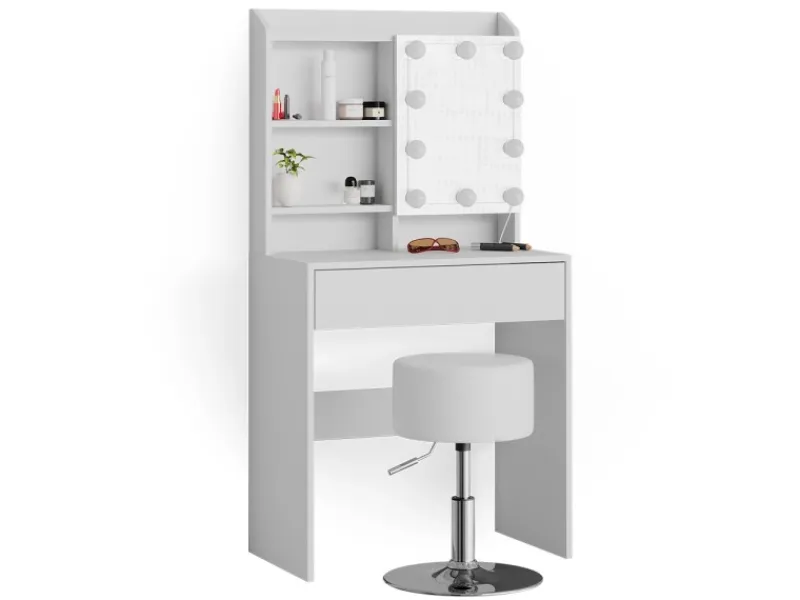Vicco Schminktisch Laura Weiß 70 cm mit LED Beleuchtung und Hocker