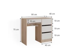 Hot Vicco Schminktisch Sherry Sonoma/Weiß 90 cm mit 4 Schubladen Sonoma Eiche