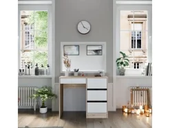 Hot Vicco Schminktisch Sherry Sonoma/Weiß 90 cm mit 4 Schubladen Sonoma Eiche