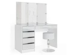 Vicco Schminktisch Sherry Weiß 55 cm mit LED Beleuchtung und Hocker