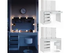 Vicco Schminktisch Sherry Weiß 55 cm mit LED Beleuchtung und Hocker