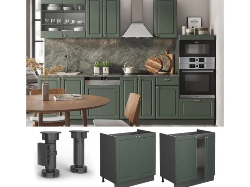 New Vicco Spülenunterschrank Fame-Line Grün-Gold Landhaus/Anthrazit 80 cm ohne Arbeitsplatte Dunkelgrün