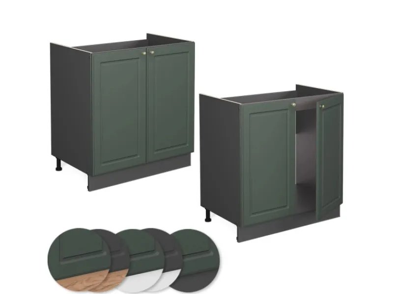 New Vicco Spülenunterschrank Fame-Line Grün-Gold Landhaus/Anthrazit 80 cm ohne Arbeitsplatte Dunkelgrün