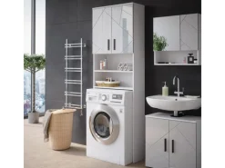 Best Vicco Waschmaschinenschrank Irma Hochglanz/ 64 x 191 cm Badezimmerschrank für die Waschmaschine Weiß