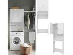 Vicco Waschmaschinenschrank Martha Weiß 64 x 190 cm mit 2 Kurzen Türen