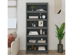 vidaXL Bücherregal Grau 80x35x183 cm Massivholz Kiefer