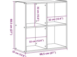 vidaXL Bücherregal Weiß 68,5x32x68,5 cm Holzwerkstoff