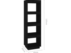 vidaXL Bücherregal/Raumteiler Schwarz 40x35x135 cm Massivholz Kiefer