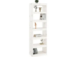 vidaXL Bücherregal/Raumteiler Weiß 60x30x199,5 cm Massivholz Kiefer