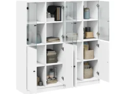 New vidaXL Bücherschrank mit Türen 136x37x142 cm Holzwerkstoff Weiß