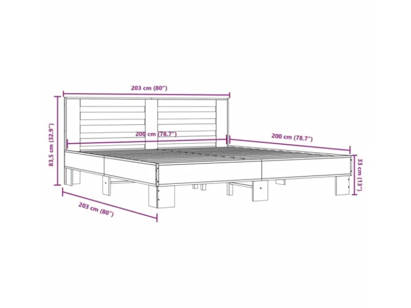 vidaXL Bettgestell Grau Sonoma 200x200 cm Holzwerkstoff und Metall 3280085