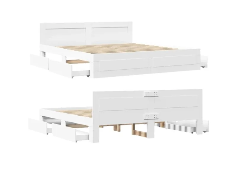 vidaXL Bettgestell mit Kopfteil ohne Matratze Weiß 200x200 cm 3295534