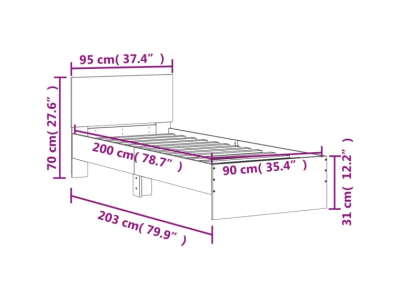 vidaXL Bettgestell mit Kopfteil 90x200 cm Holzwerkstoff 838624