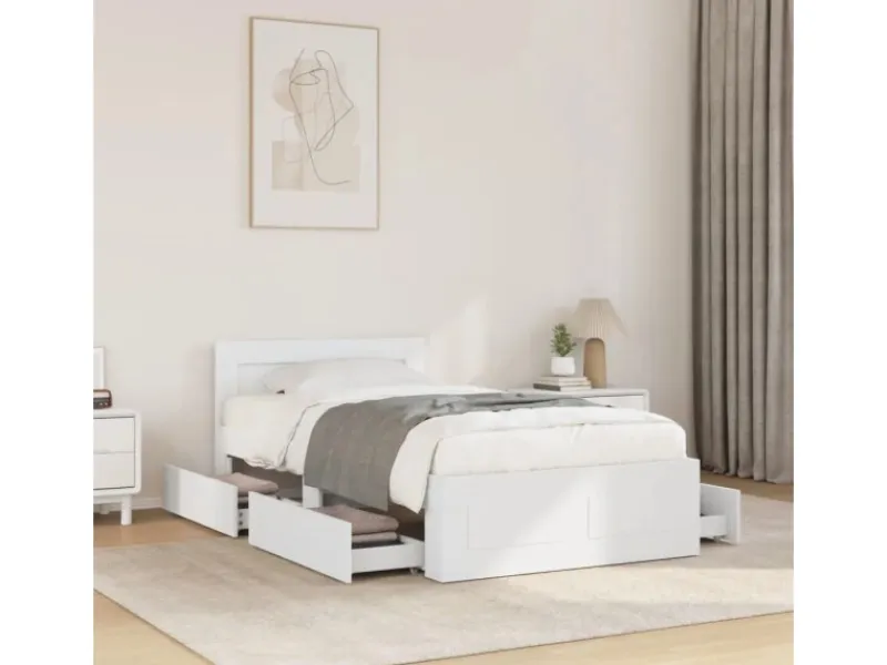 Hot vidaXL Bettgestell mit Kopfteil ohne Matratze Weiß 100x200 cm 3295576