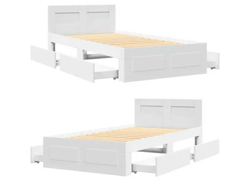 Hot vidaXL Bettgestell mit Kopfteil ohne Matratze Weiß 100x200 cm 3295576