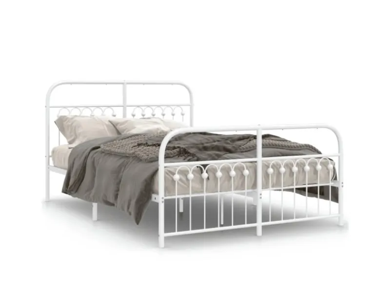 Outlet vidaXL Bettgestell mit Kopf- und Fußteil Metall 137x190 cm 376666 Weiß