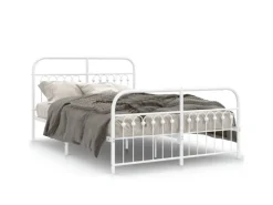 Outlet vidaXL Bettgestell mit Kopf- und Fußteil Metall 137x190 cm 376666 Weiß