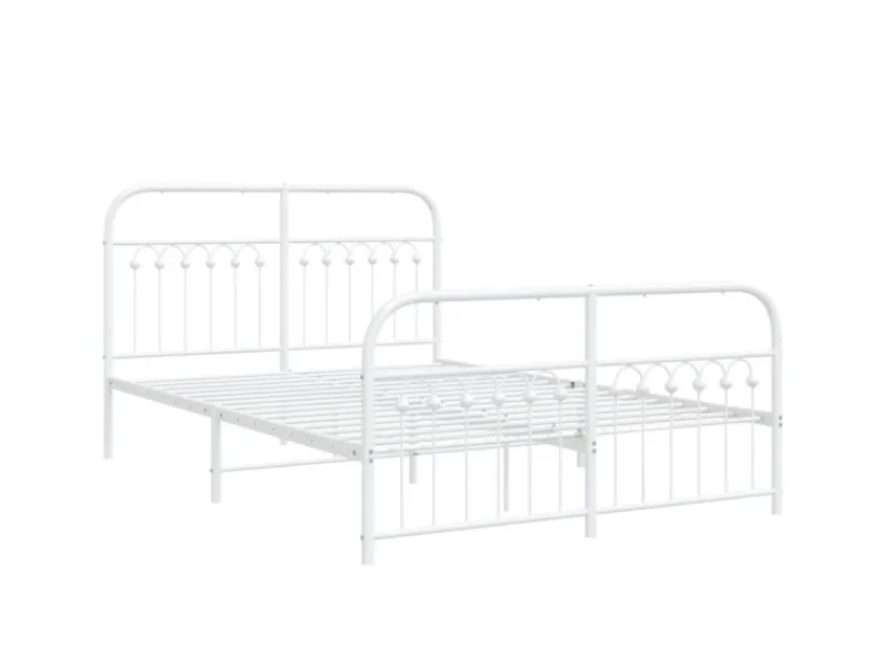 Outlet vidaXL Bettgestell mit Kopf- und Fußteil Metall 137x190 cm 376666 Weiß