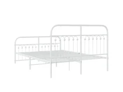 Outlet vidaXL Bettgestell mit Kopf- und Fußteil Metall 137x190 cm 376666 Weiß