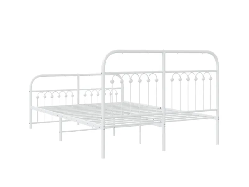 Outlet vidaXL Bettgestell mit Kopf- und Fußteil Metall 137x190 cm 376666 Weiß