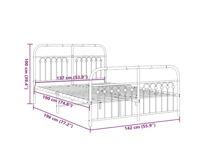 Outlet vidaXL Bettgestell mit Kopf- und Fußteil Metall 137x190 cm 376666 Weiß
