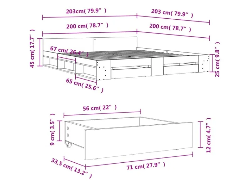 vidaXL Bettgestell mit Schubladen 200x200 cm Holzwerkstoff 3280720