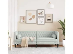 vidaXL Chesterfield-Sofa mit Nackenrollen 3-Sitzer Hellgrau Samt 2157821