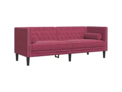 Hot vidaXL Chesterfield-Sofa mit Nackenrollen 3-Sitzer Weinrot Samt 2144773