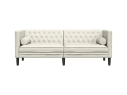Online vidaXL Chesterfield-Sofa mit Nackenrollen 3-Sitzer Creme Samt 2157823