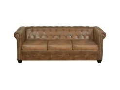 vidaXL Chesterfield-Sofa 3-Sitzer Kunstleder Braun