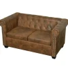 Outlet vidaXL Chesterfield-Sofa 2-Sitzer Kunstleder Braun