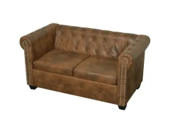 Outlet vidaXL Chesterfield-Sofa 2-Sitzer Kunstleder Braun