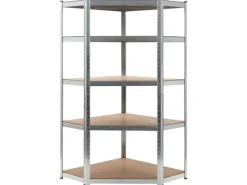 New vidaXL Eckregal mit 5 Böden n Stahl & Holzwerkstoff 144264 Silber